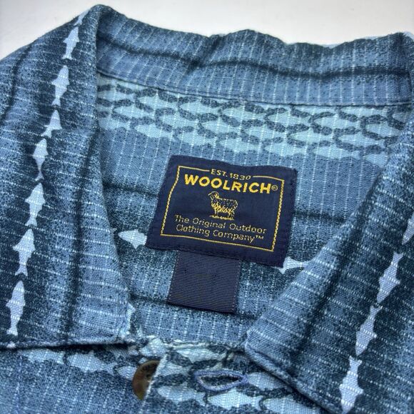 Woolrich Fishing Shirt Outdoor Angler Men's Large Blue Short Sleeve‎ Vintage - Picture 7 of 8